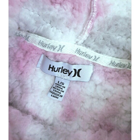 Hurley High Pile Sherpa Comfort Oversized Hoodie Women's Large Pink Purple White - Picture 3 of 8